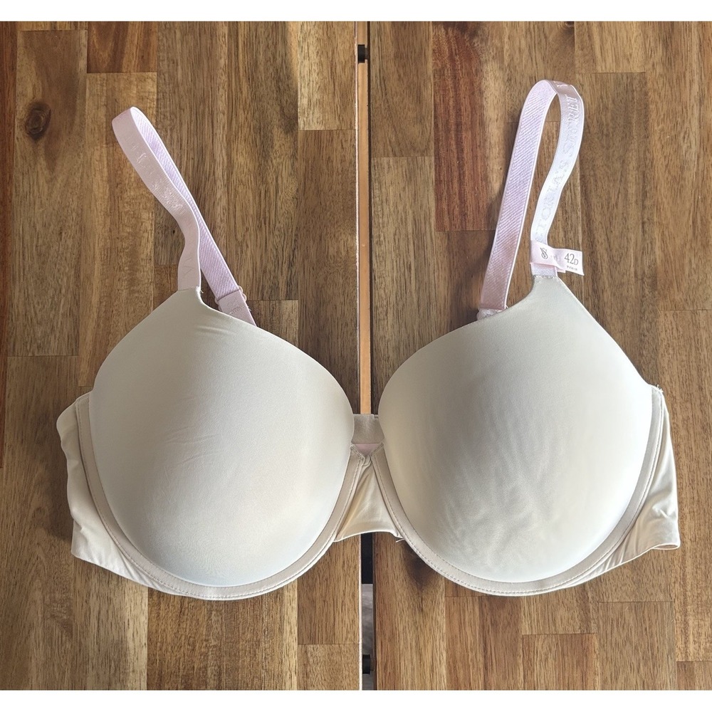 Victoria's Secret T-shirt Bra Push Up Full Coverage SZ 42D Beige Pink Straps NEW